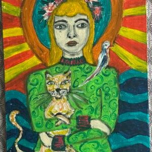 lady with bird and cat