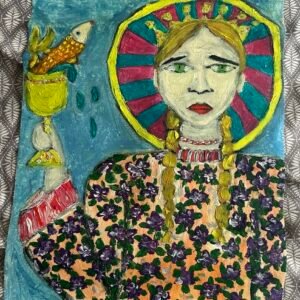 lady with golden cup with fish