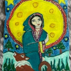 lady with wolf and the moon